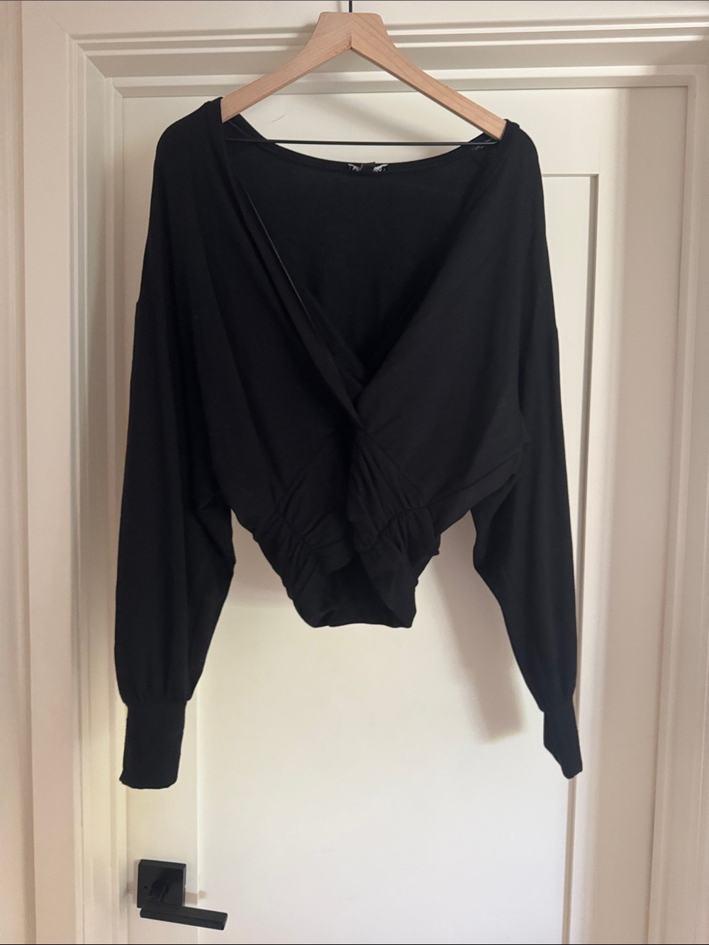 Express Black Draped V-Neck Long Sleeve Top